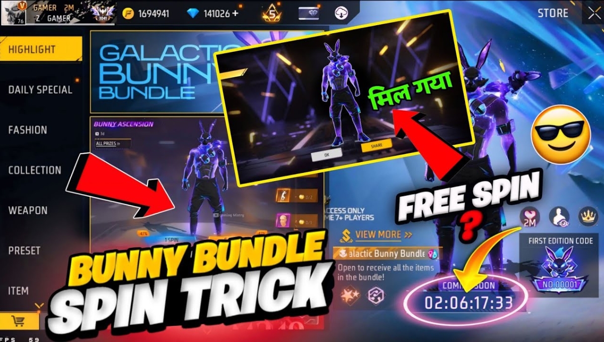 Free Fire Max One Spin Trick 